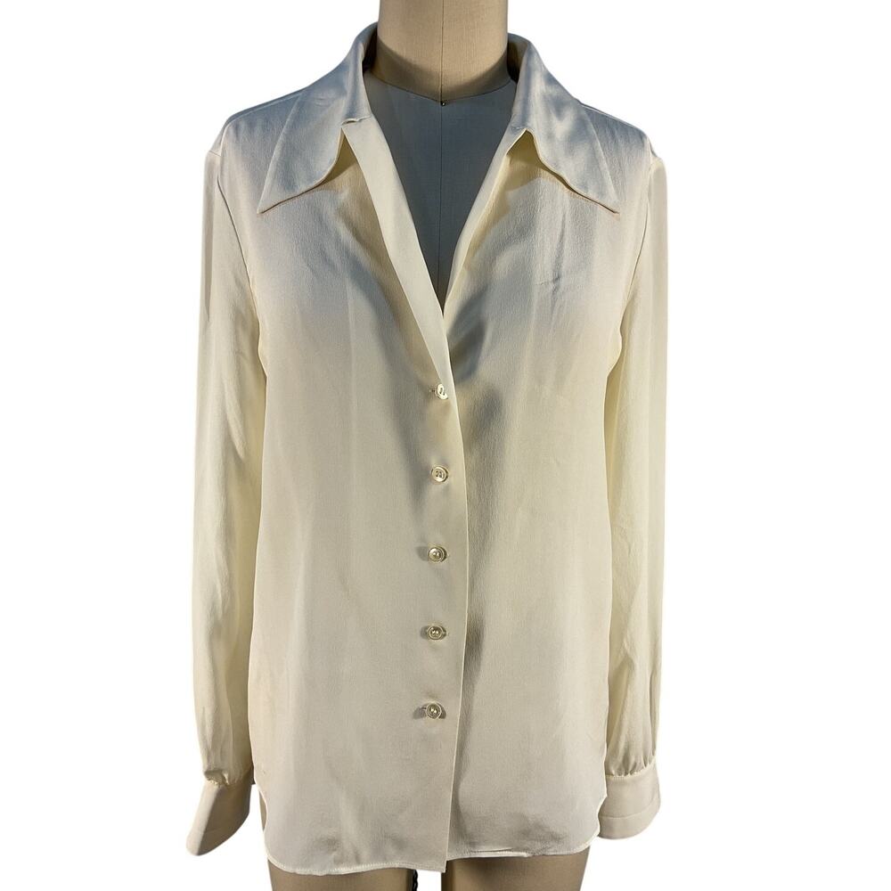 Saint Laurent Luxe Cream Button Front Blouse Size FR 34 / US 2 - Picture 2 of 6